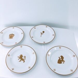 Disney Beauty And The Beast Porcelain Salad Plate Set 4pc 8" Gold Silhouette